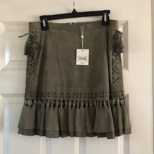 NWT Haute Hippie Full Suede Skirt, army green